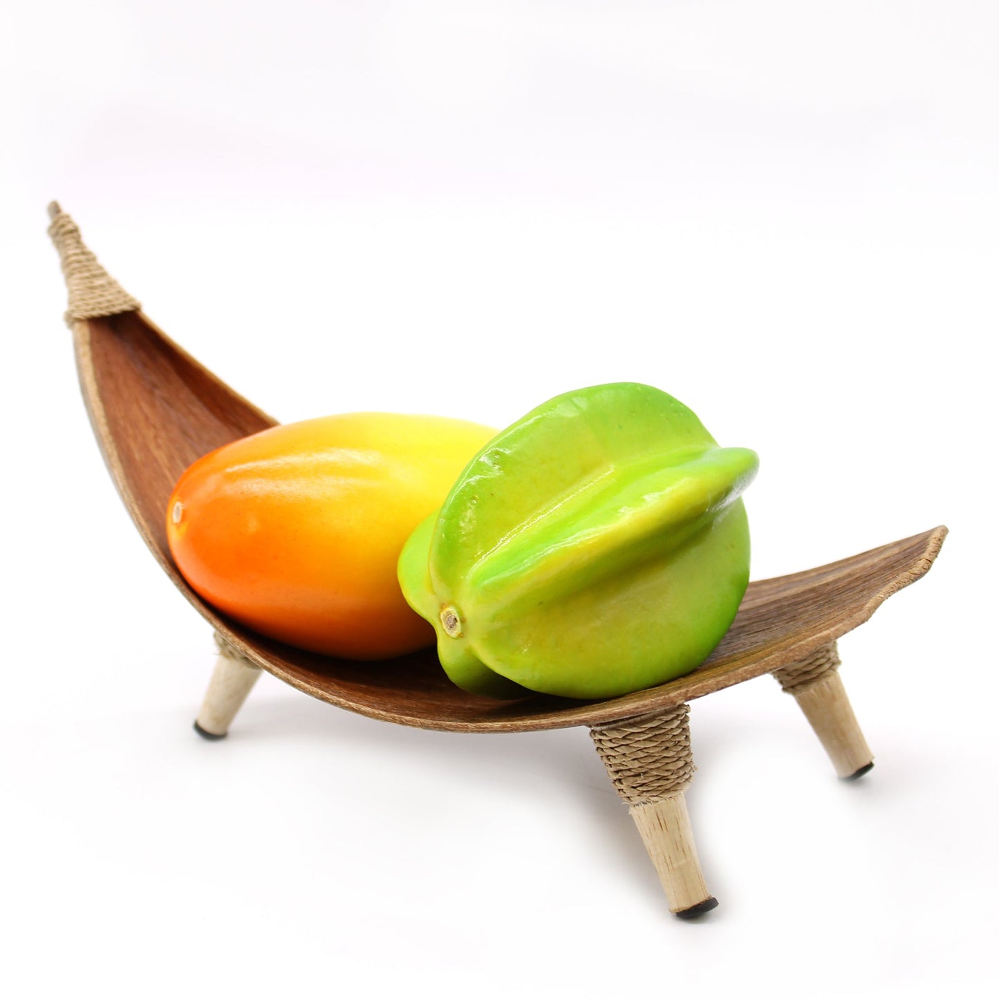 Coconut Leaf Fruit Bowl Set of 3 - Natural, one curved bowl holding orange and green starfruit by Quintessential Holistic Health Ltd