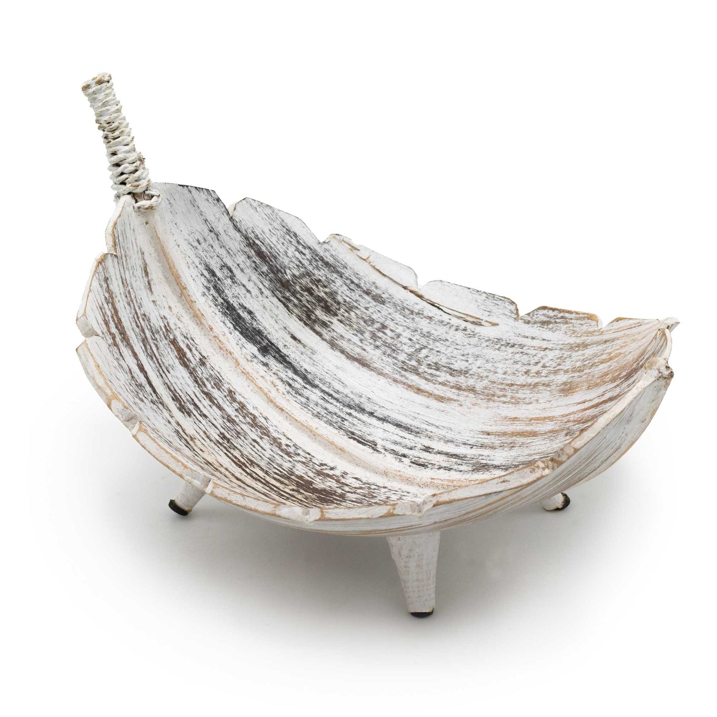 Coconut Leaf Eco-Friendly Fruit Bowl - Large - Whitewash, broad curved bowl with a raised pointed end and short legs by Quintessential Holistic Health Ltd