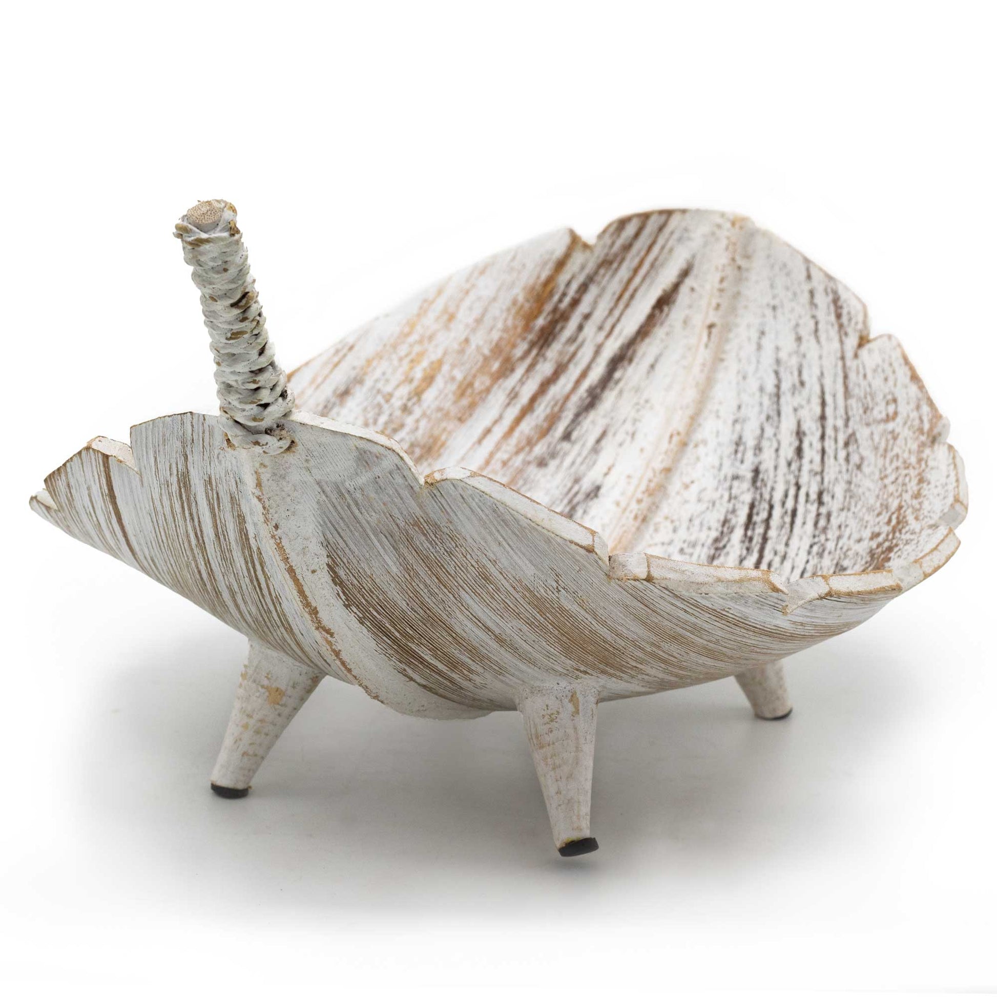 Coconut Leaf Eco-Friendly Fruit Bowl - Large - Whitewash, layered curved bowl with a raised stem and three short legs by Quintessential Holistic Health Ltd