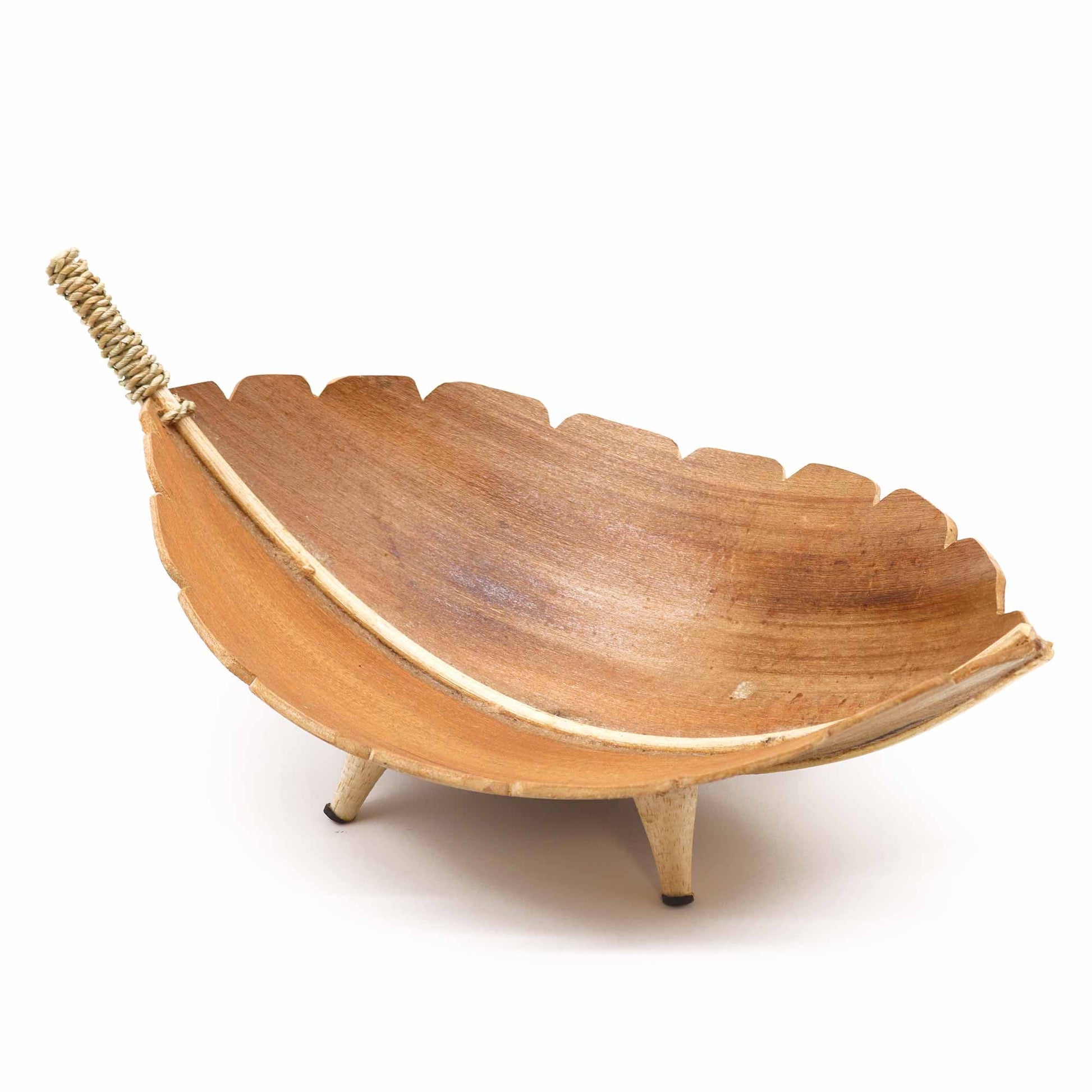 Large Coconut Leaf Fruit Bowl - Natural with a scalloped rim, pale central strip and three short legs by Quintessential Holistic Health Ltd