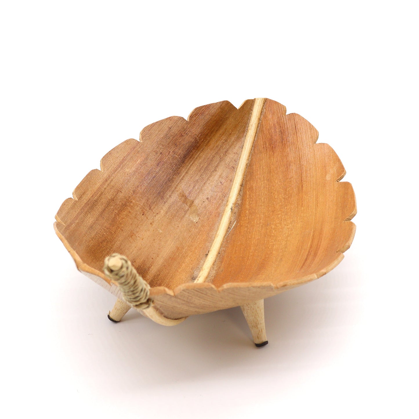 Large Coconut Leaf Fruit Bowl - Natural with a curved leaf shape, scalloped edge, pale central strip and three short legs by Quintessential Holistic Health Ltd