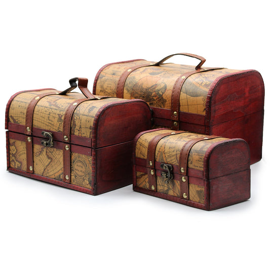 Set of 3 Decorative Vintage Style Storage Chests - Old Map - main product image from Quintessential Holistic Health Ltd UK