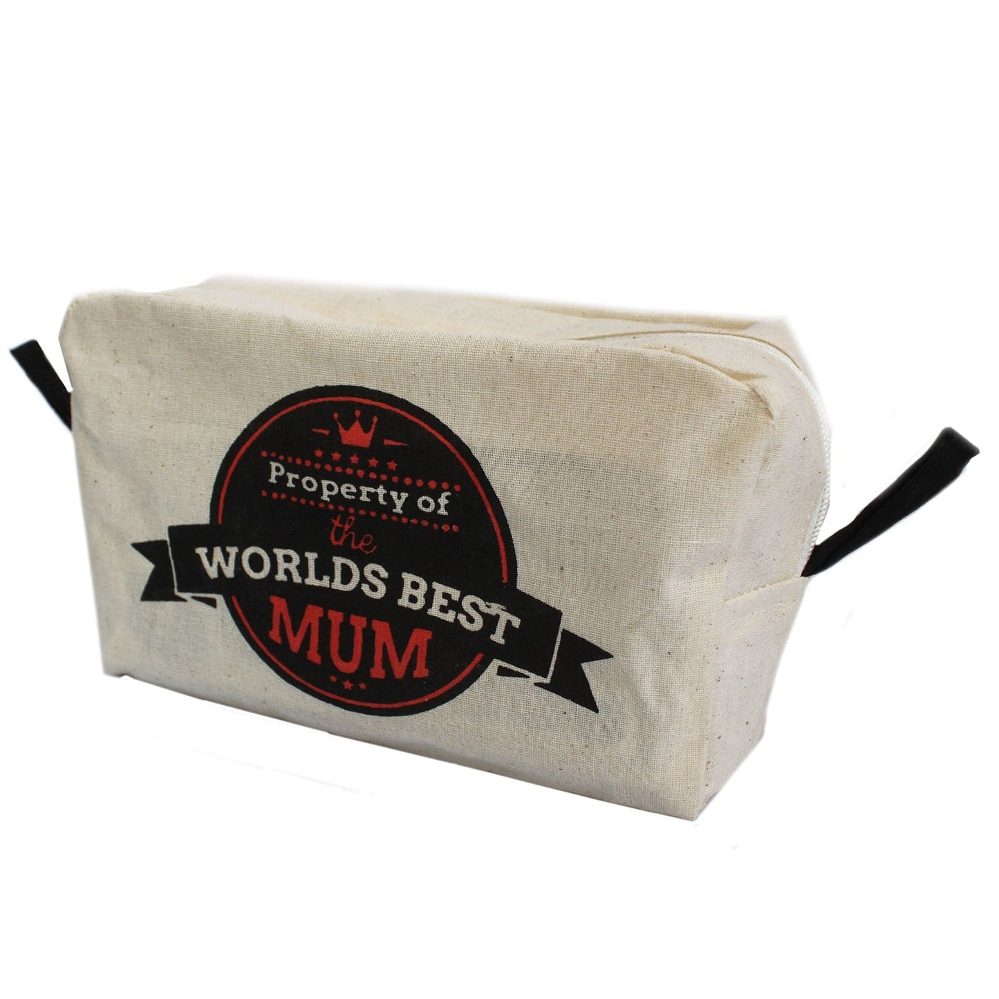 Natural Cotton Toiletry Bag - Worlds Best Mum product packaging on clean background from Quintessential Holistic Health Ltd