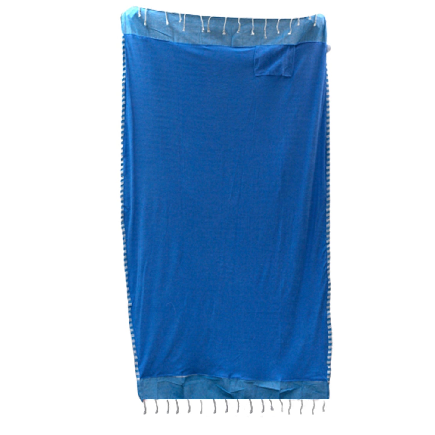 Handcrafted Cotton Pareo Towel, Wrap or Shawl - Sky Blue and White Stripes product packaging on clean background from Quintessential Holistic Health Ltd