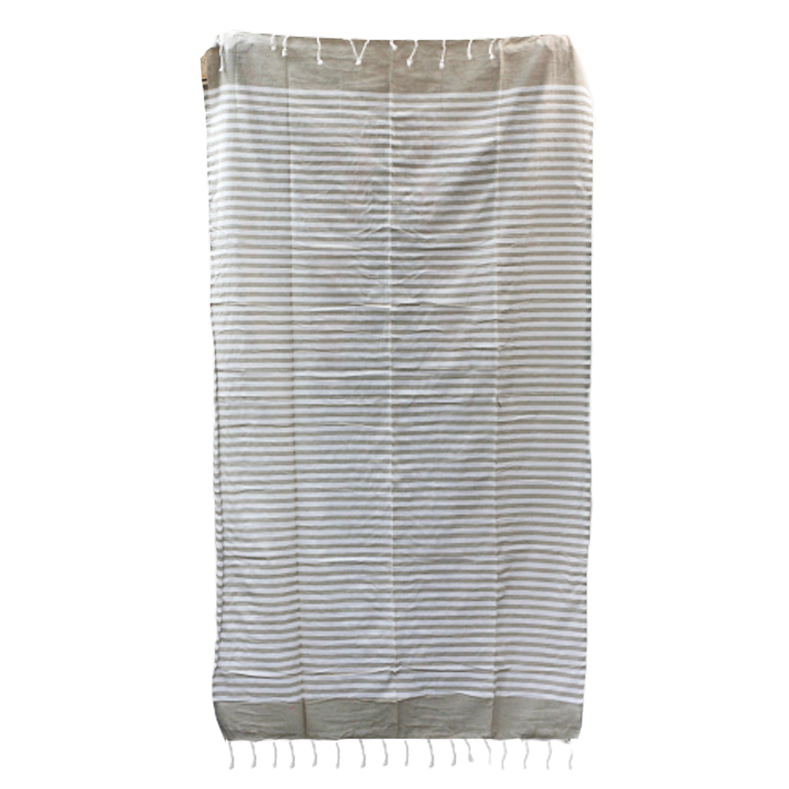 Handcrafted Cotton Pareo Towel, Wrap or Shawl - Warm Sand and White Stripes product packaging on clean background from Quintessential Holistic Health Ltd