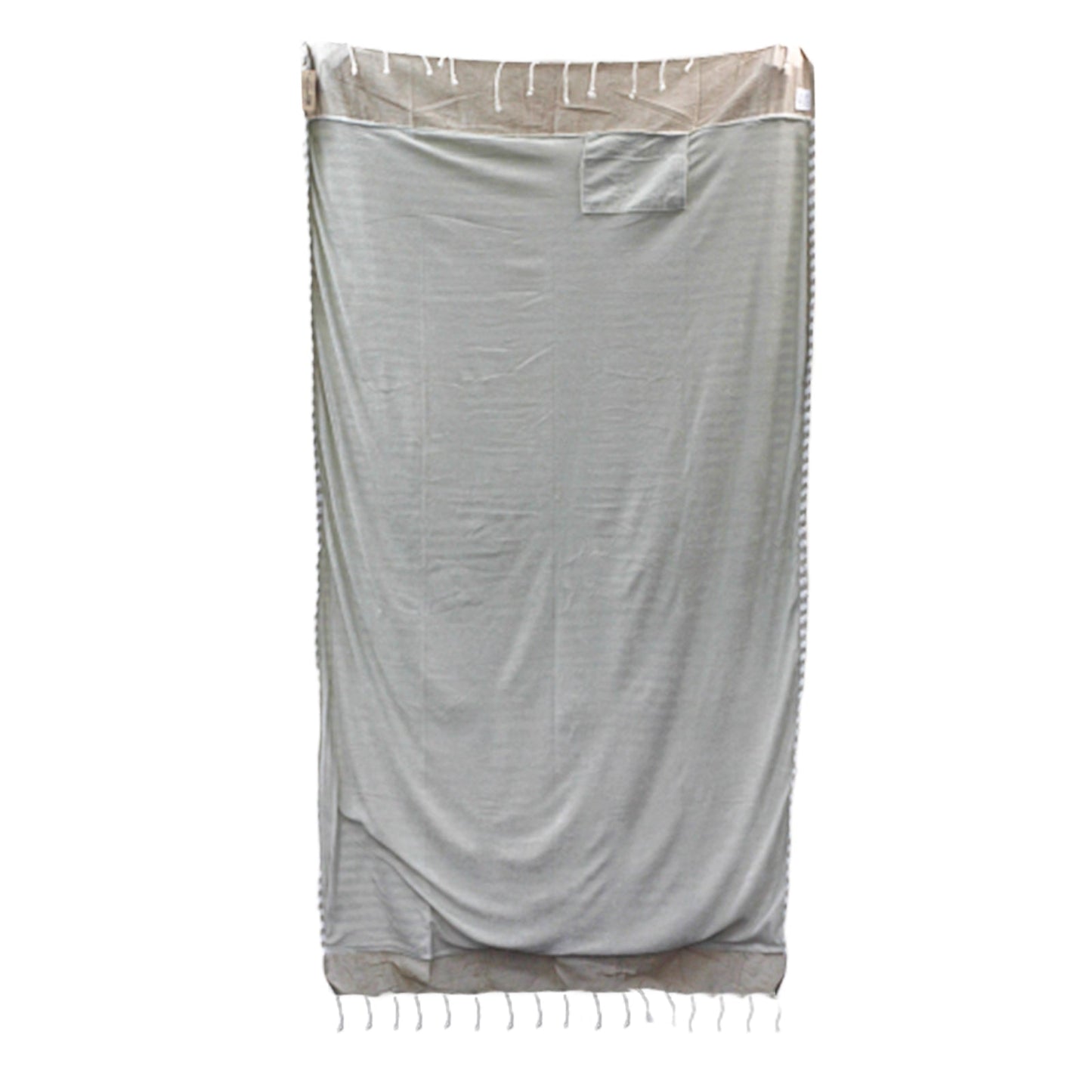 Handcrafted Cotton Pareo Towel, Wrap or Shawl - Warm Sand and White Stripes product packaging on clean background from Quintessential Holistic Health Ltd
