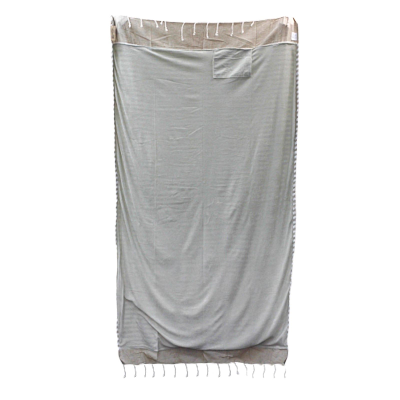 Handcrafted Cotton Pareo Towel, Wrap or Shawl - Warm Sand and White Stripes product packaging on clean background from Quintessential Holistic Health Ltd