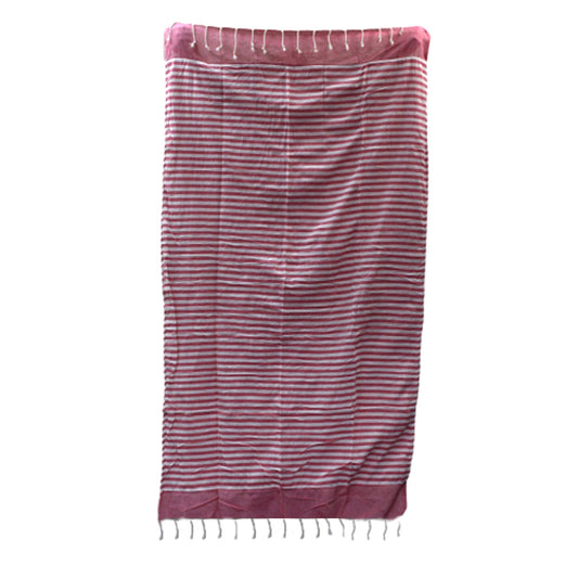 Handcrafted Cotton Pareo Towel, Wrap or Shawl - Hot Pink and White Stripes product packaging on clean background from Quintessential Holistic Health Ltd