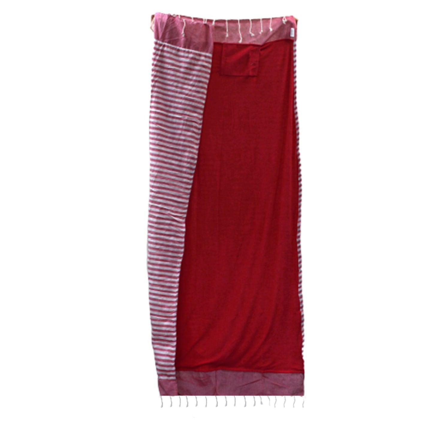 Handcrafted Cotton Pareo Towel, Wrap or Shawl - Hot Pink and White Stripes product packaging on clean background from Quintessential Holistic Health Ltd
