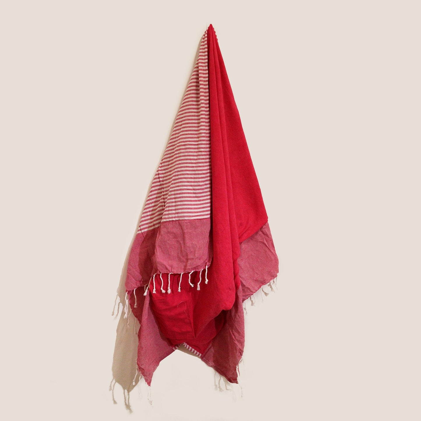 Handcrafted Cotton Pareo Towel, Wrap or Shawl - Hot Pink and White Stripes product packaging on clean background from Quintessential Holistic Health Ltd