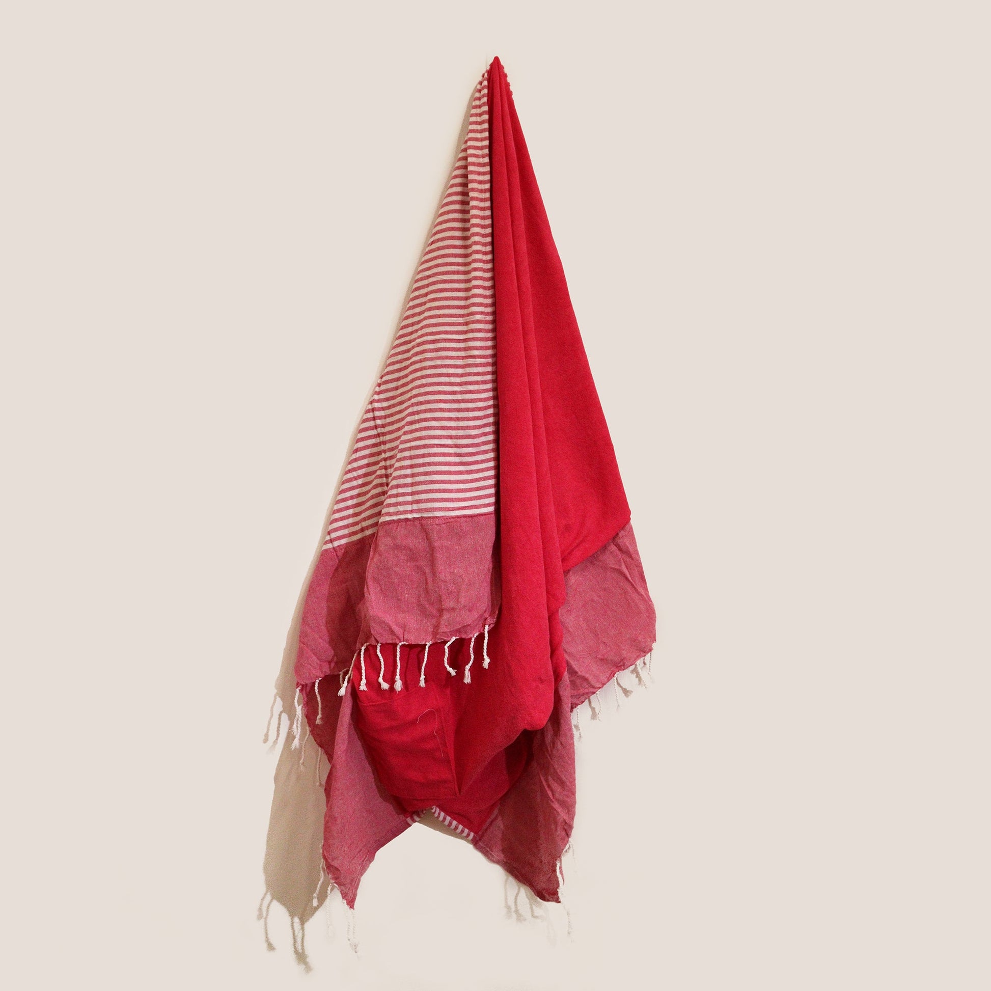 Handcrafted Cotton Pareo Towel, Wrap or Shawl - Hot Pink and White Stripes product packaging on clean background from Quintessential Holistic Health Ltd