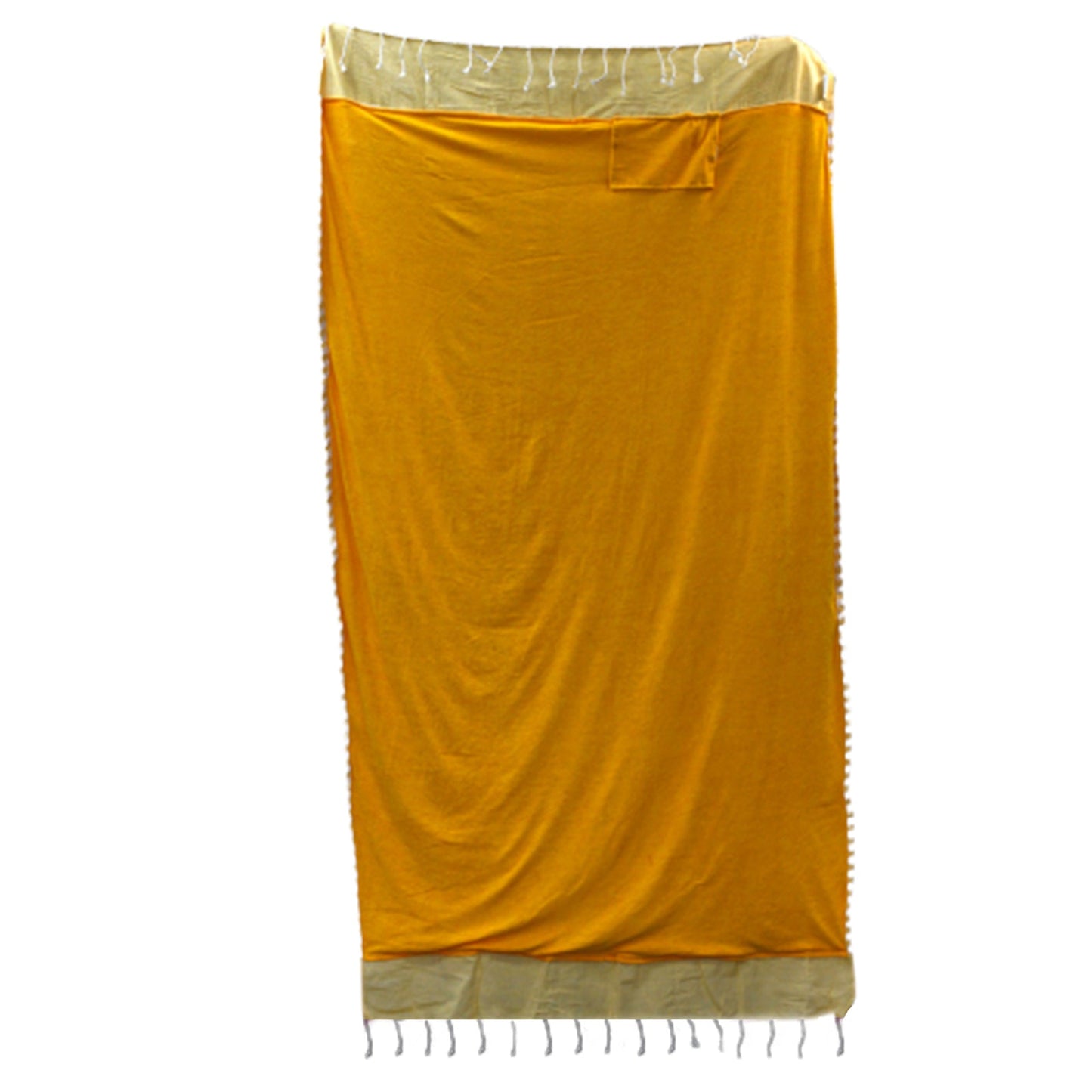 Handcrafted Cotton Pareo Towel, Wrap or Shawl - Sunny Yellow and White Stripes product packaging on clean background from Quintessential Holistic Health Ltd