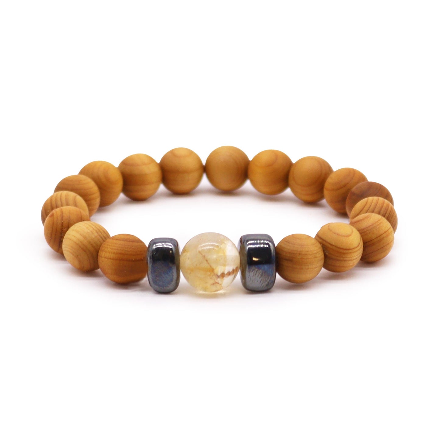 Unisex Cedarwood Solar Plexus Chakra Bracelet with Citrine product packaging on clean background from Quintessential Holistic Health Ltd