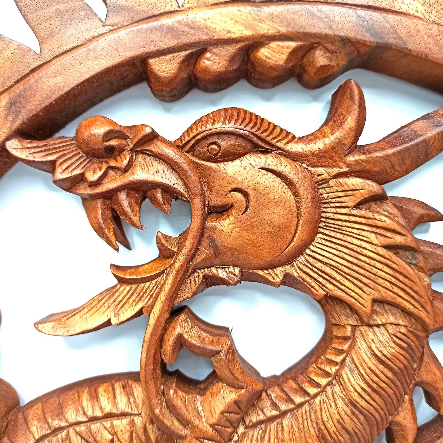 Sun Dragon - Handmade Decorative Suar Wooden Plaque - 40cm