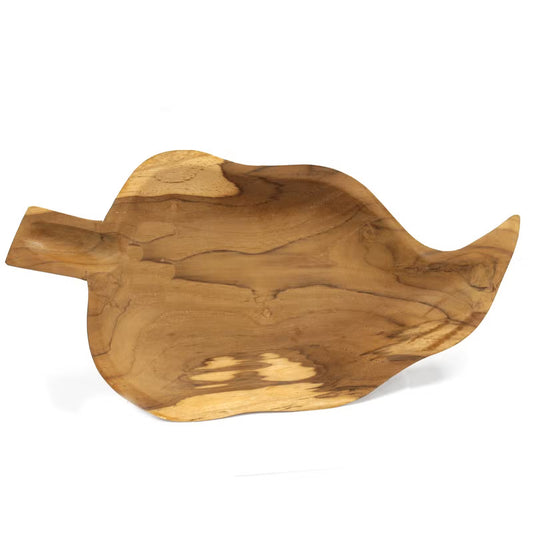 Hand Carved Wooden Teak Root Bowl - Leaf Design