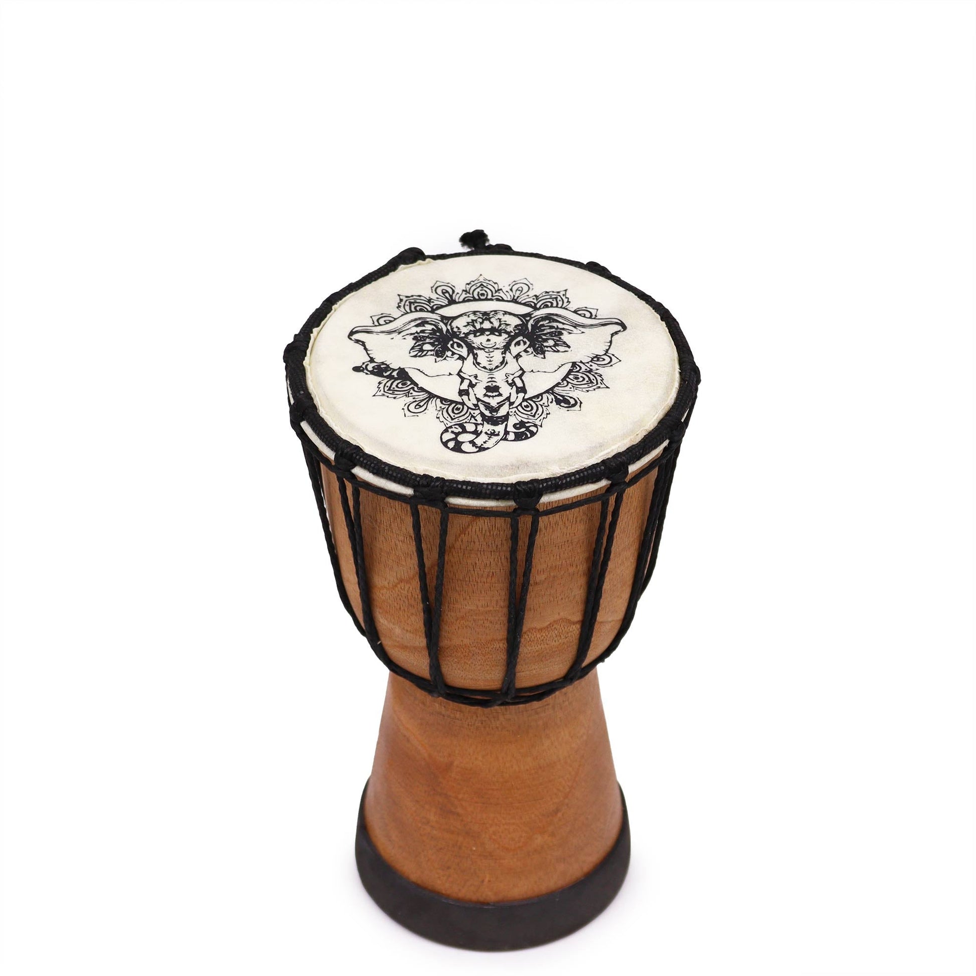 12cm Wide Top Djembe Drum - Elephant product packaging on clean background from Quintessential Holistic Health Ltd