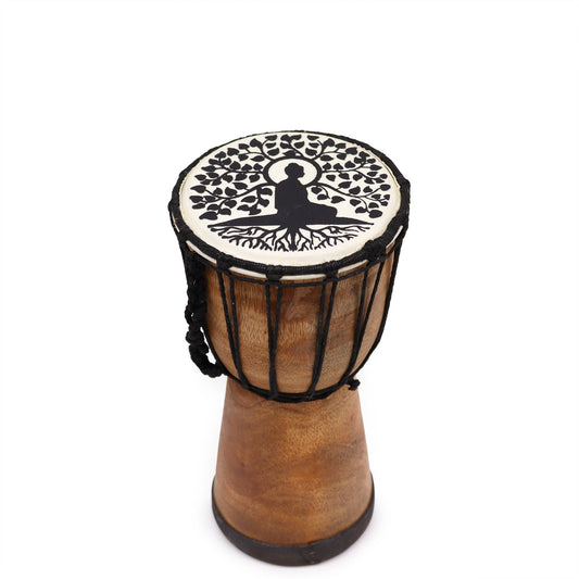 13cm Wide Top Djembe Drum - Buddha product packaging on clean background from Quintessential Holistic Health Ltd
