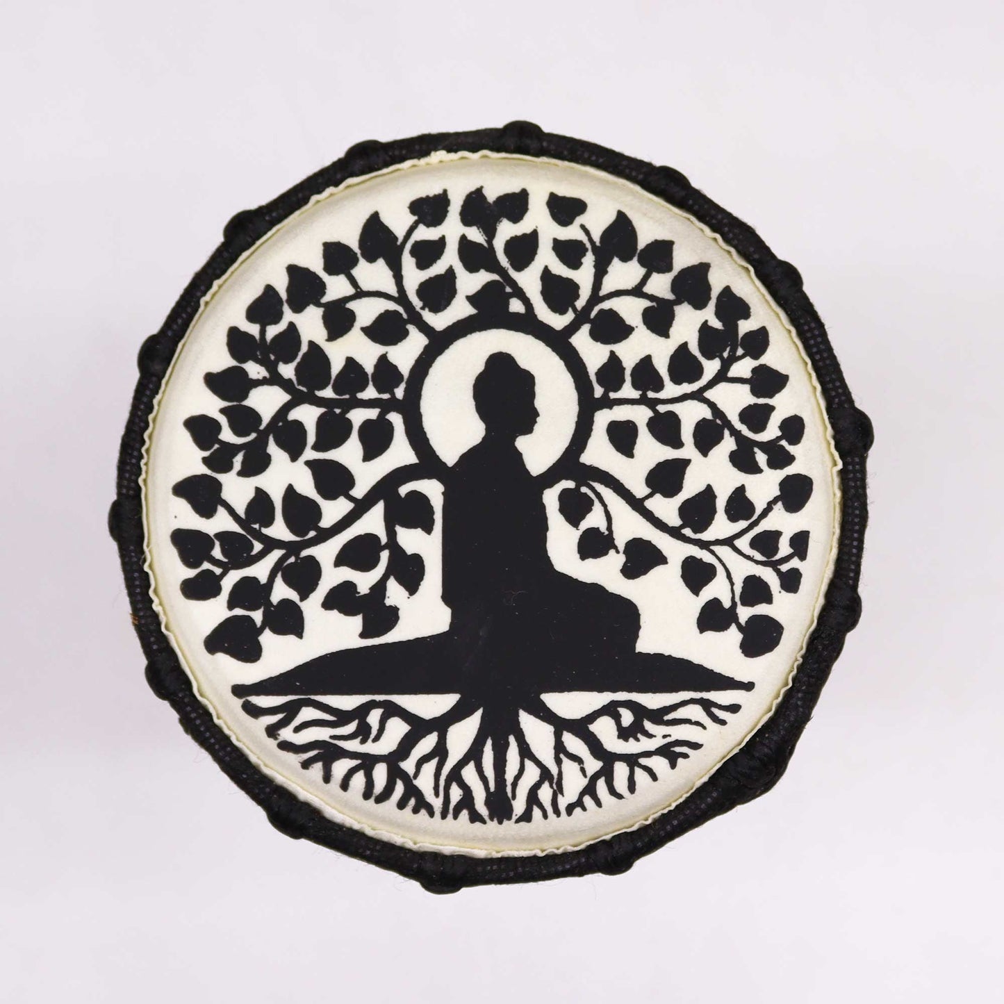13cm Wide Top Djembe Drum - Buddha product packaging on clean background from Quintessential Holistic Health Ltd