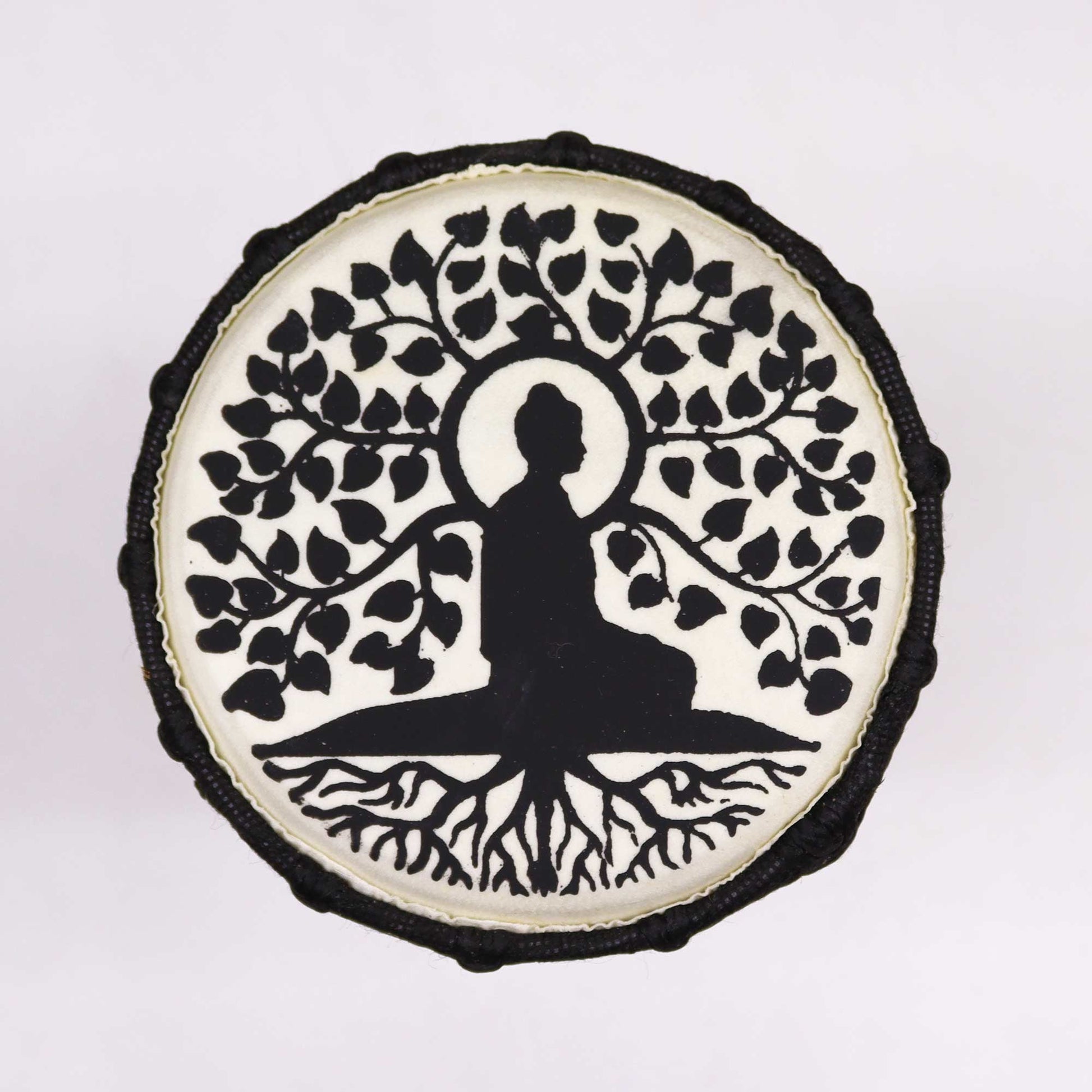 13cm Wide Top Djembe Drum - Buddha product packaging on clean background from Quintessential Holistic Health Ltd
