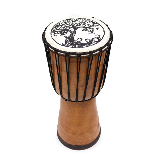 18cm Wide Top Djembe Drum - Tree of Life product packaging on clean background from Quintessential Holistic Health Ltd