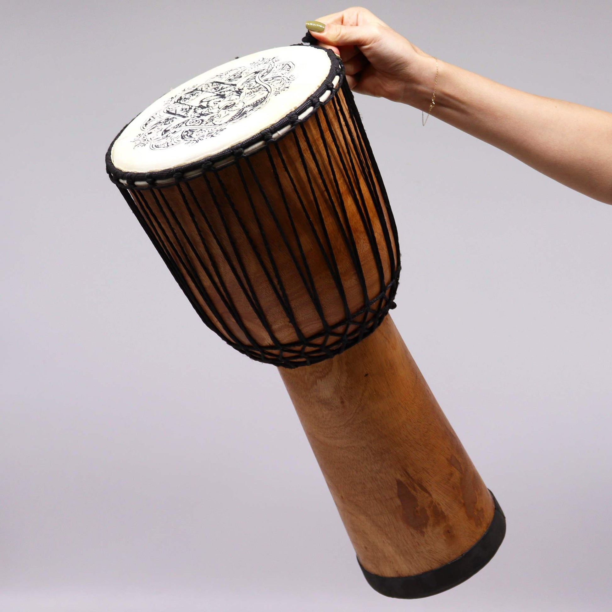 22cm Wide Top Djembe Drum - Hamsa product packaging on clean background from Quintessential Holistic Health Ltd