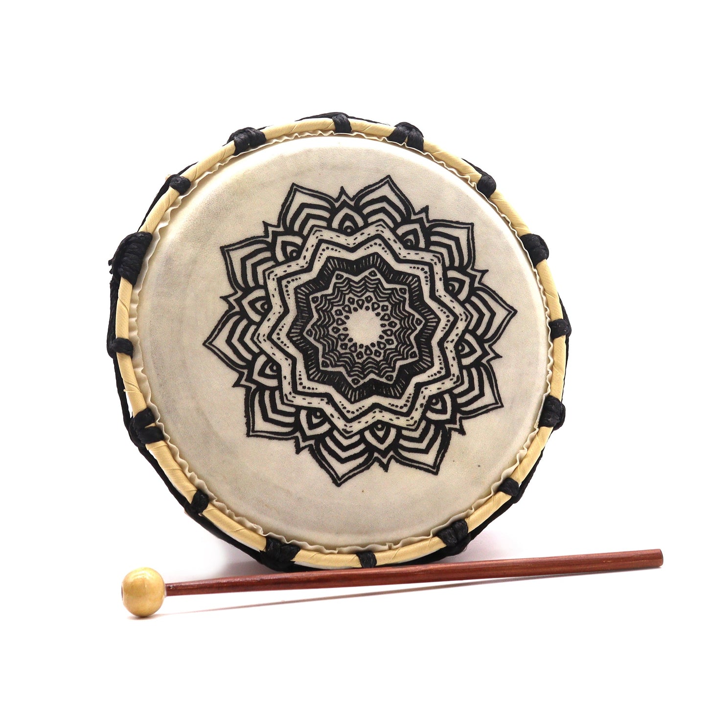 20cm Shamanic Drum - Mandala (No Stick) product packaging on clean background from Quintessential Holistic Health Ltd