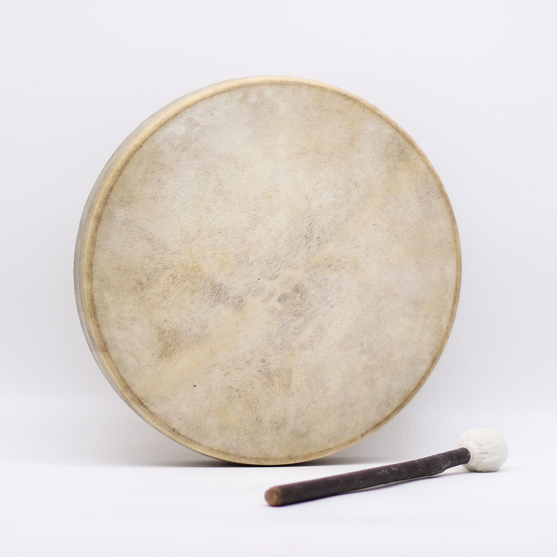 40cm Handmade Tuneable Shaman Drum, Beater Stick and Tuner - Spirit of the Wolf product packaging on clean background from Quintessential Holistic Health Ltd