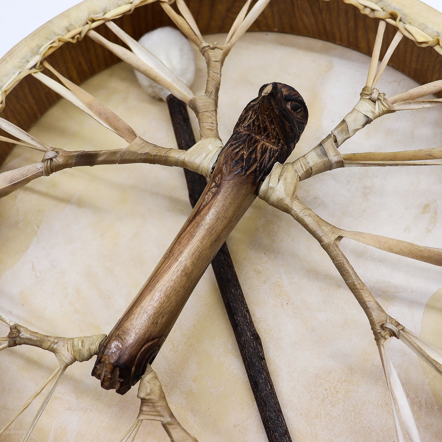 40cm Handmade Tuneable Shaman Drum, Beater Stick and Tuner - Spirit of the Eagle product packaging on clean background from Quintessential Holistic Health Ltd