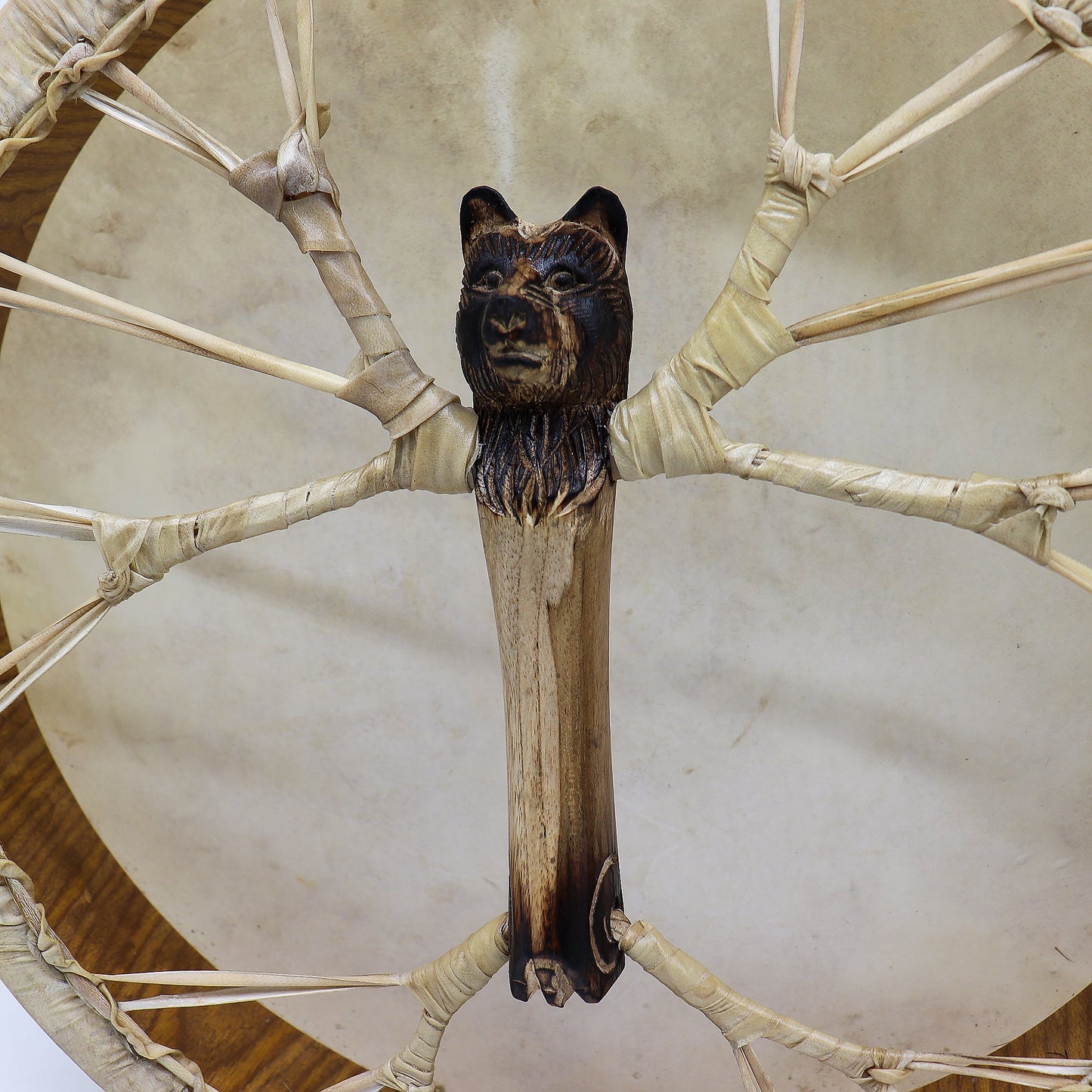 40cm Handmade Tuneable Shaman Drum, Beater Stick and Tuner - Spirit of the Bear product packaging on clean background from Quintessential Holistic Health Ltd