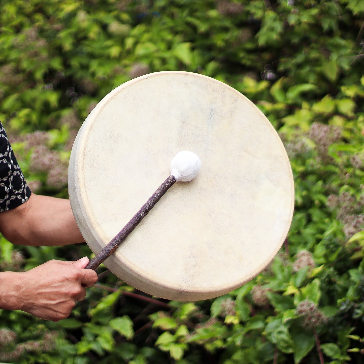40cm Handmade Tuneable Shaman Drum, Beater Stick and Tuner - Spirit of the Bear product packaging on clean background from Quintessential Holistic Health Ltd