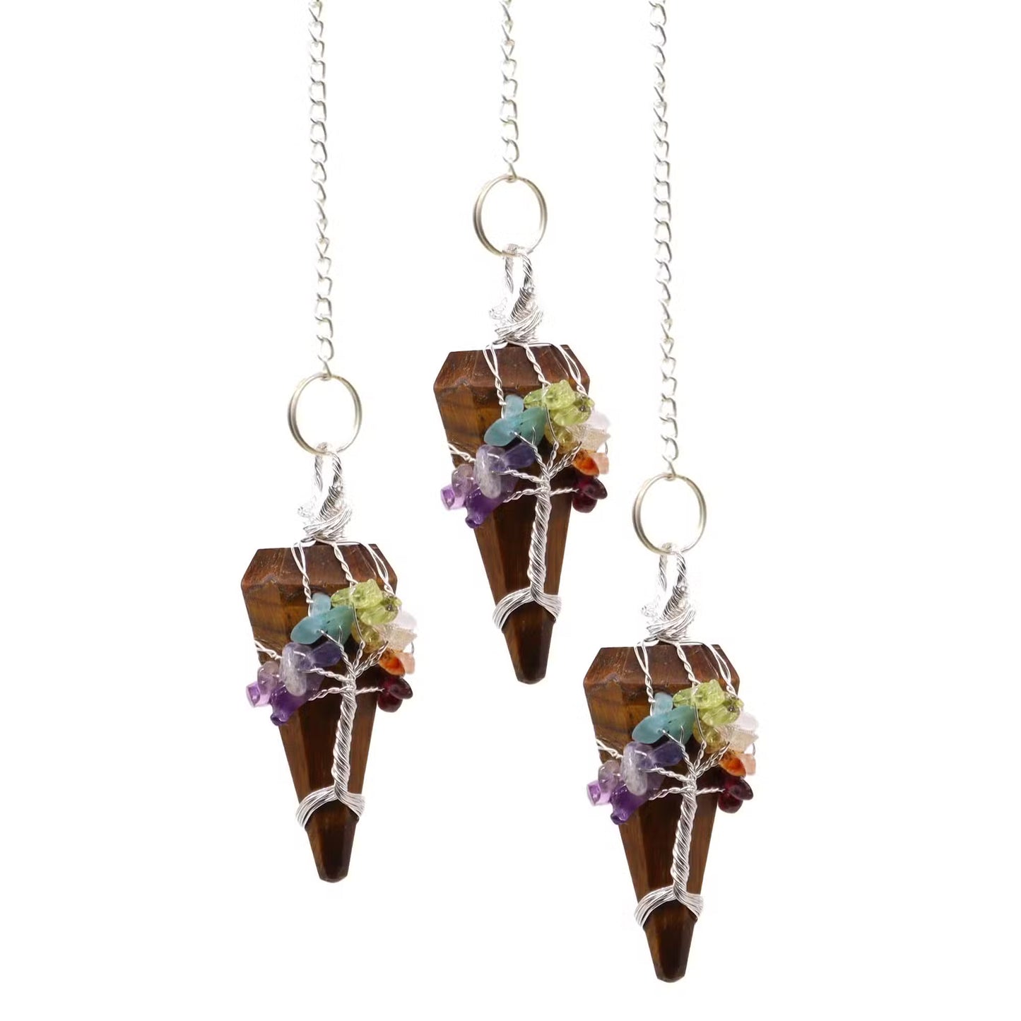 1 x Handmade Magic Radiesthesia Pendulum - Seven Chakra / Tigers Eye Gemstone