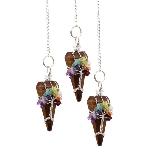 1 x Handmade Magic Radiesthesia Pendulum - Seven Chakra / Tigers Eye Gemstone