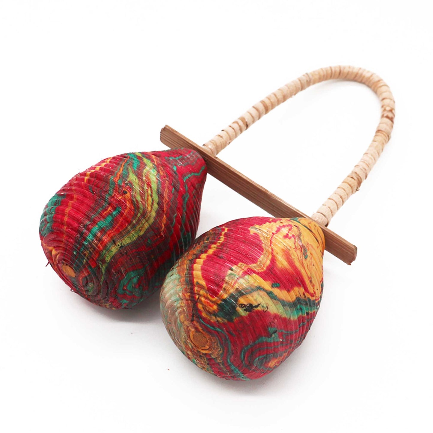 Handcrafted Rattan Maracas Rattle - Double Loop product packaging on clean background from Quintessential Holistic Health Ltd