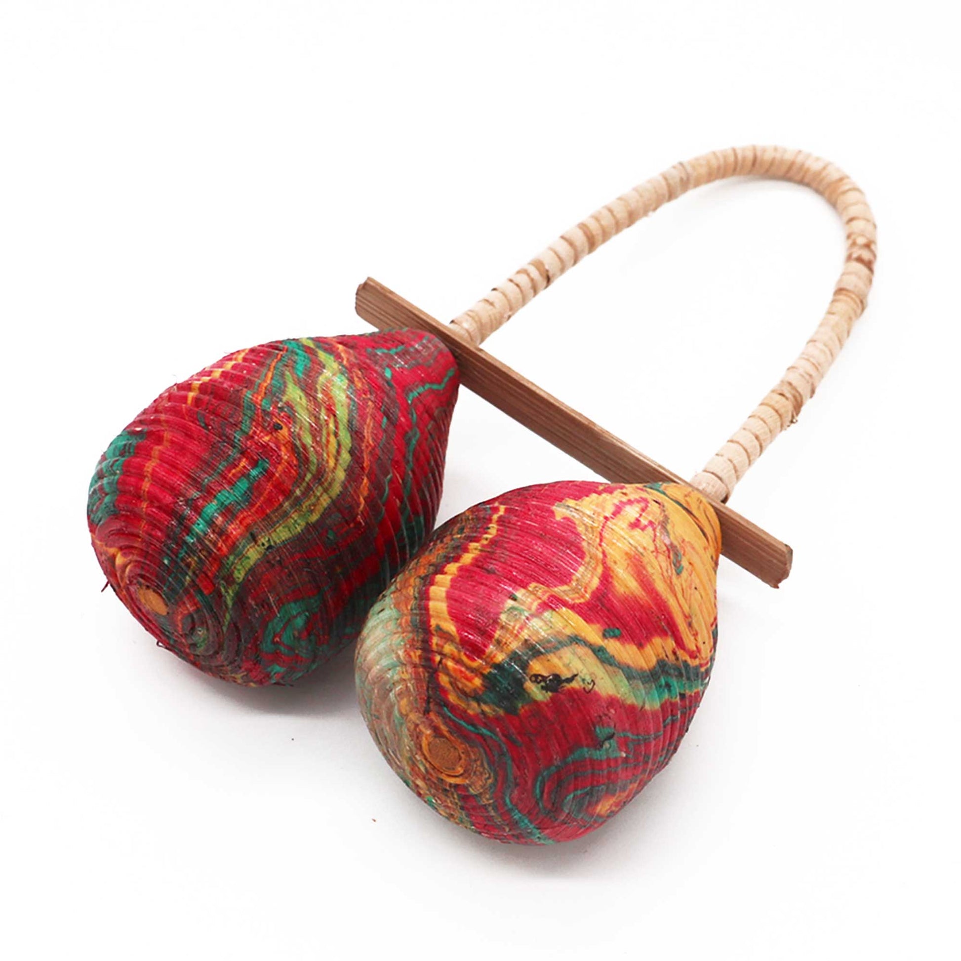 Handcrafted Rattan Maracas Rattle - Double Loop product packaging on clean background from Quintessential Holistic Health Ltd