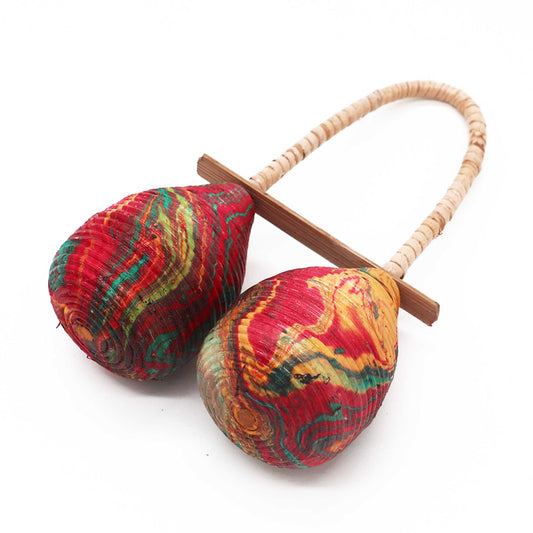 Handcrafted Rattan Maracas Rattle - Double Loop product packaging on clean background from Quintessential Holistic Health Ltd