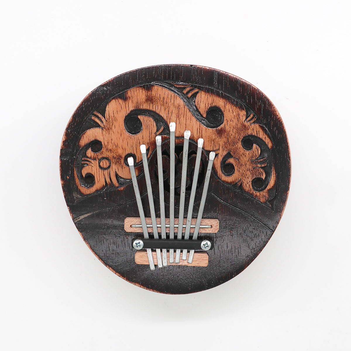 Handcrafted Coconut Shell Kalimba Thumb Piano - Antique Coconut product packaging on clean background from Quintessential Holistic Health Ltd