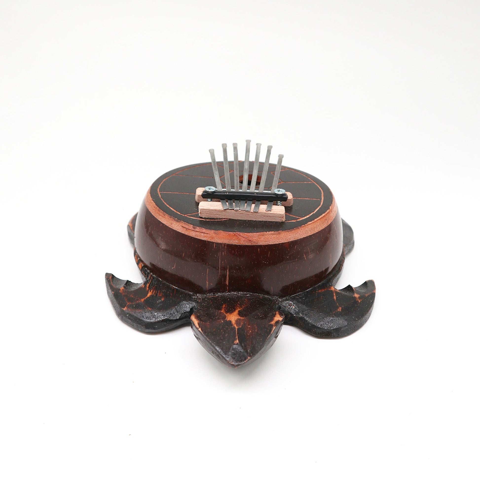 Handcrafted Coconut Shell Kalimba Thumb Piano - Antique Turtle product packaging on clean background from Quintessential Holistic Health Ltd