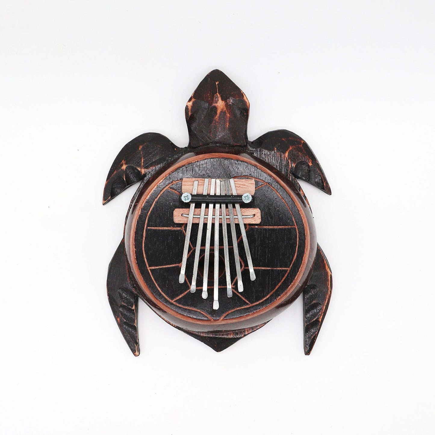 Handcrafted Coconut Shell Kalimba Thumb Piano - Antique Turtle product packaging on clean background from Quintessential Holistic Health Ltd