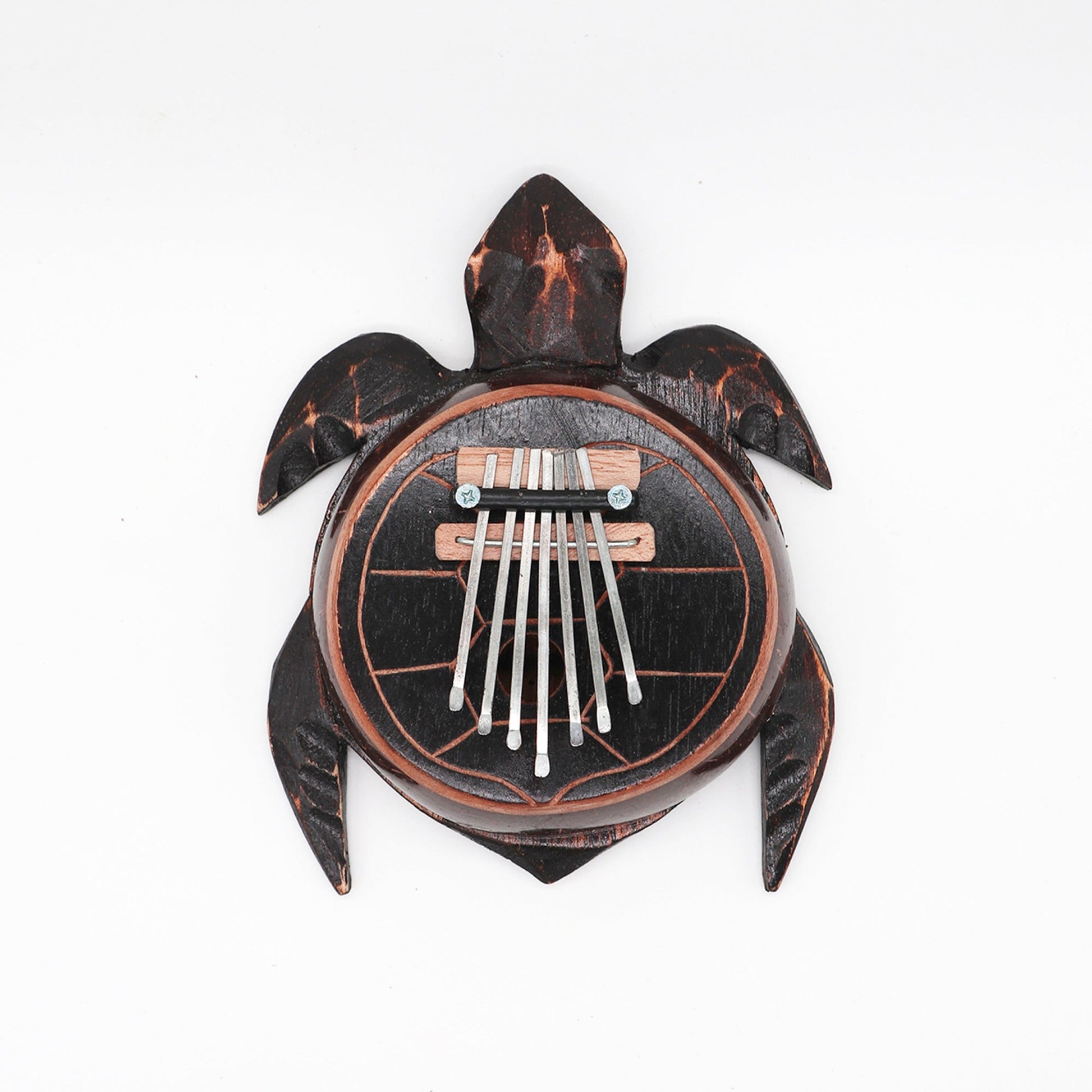 Handcrafted Coconut Shell Kalimba Thumb Piano - Antique Turtle product packaging on clean background from Quintessential Holistic Health Ltd