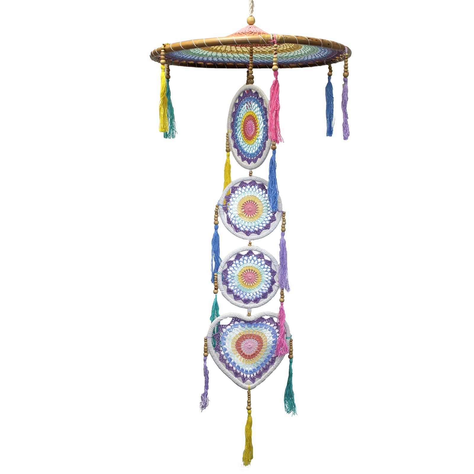 Handcrafted Rainbow Dreamcatcher - Extra Large / Tiered / Pastel Colours product packaging on clean background from Quintessential Holistic Health Ltd