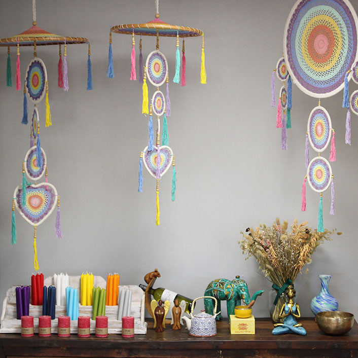 Handcrafted Rainbow Dreamcatcher - Extra Large / Tiered / Pastel Colours product packaging on clean background from Quintessential Holistic Health Ltd