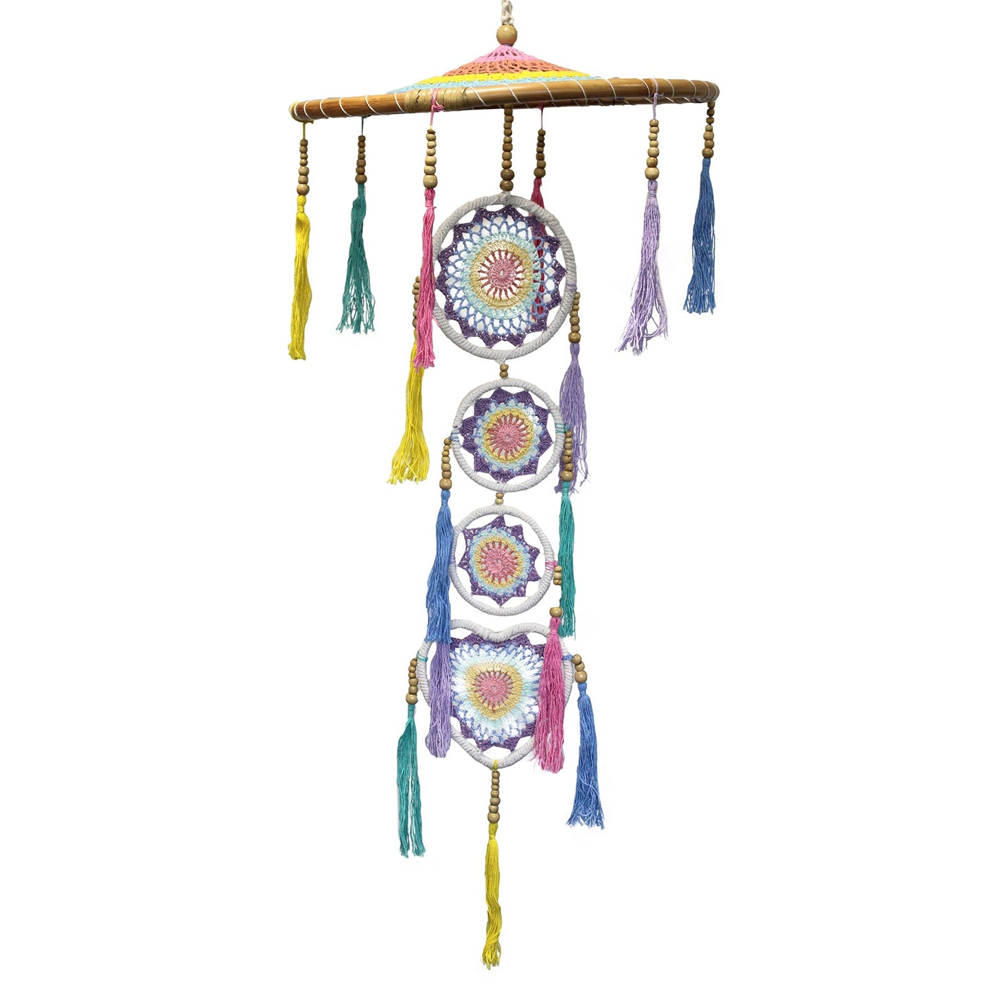 Handcrafted Rainbow Dreamcatcher - Large / Tiered / Pastel Colours product packaging on clean background from Quintessential Holistic Health Ltd