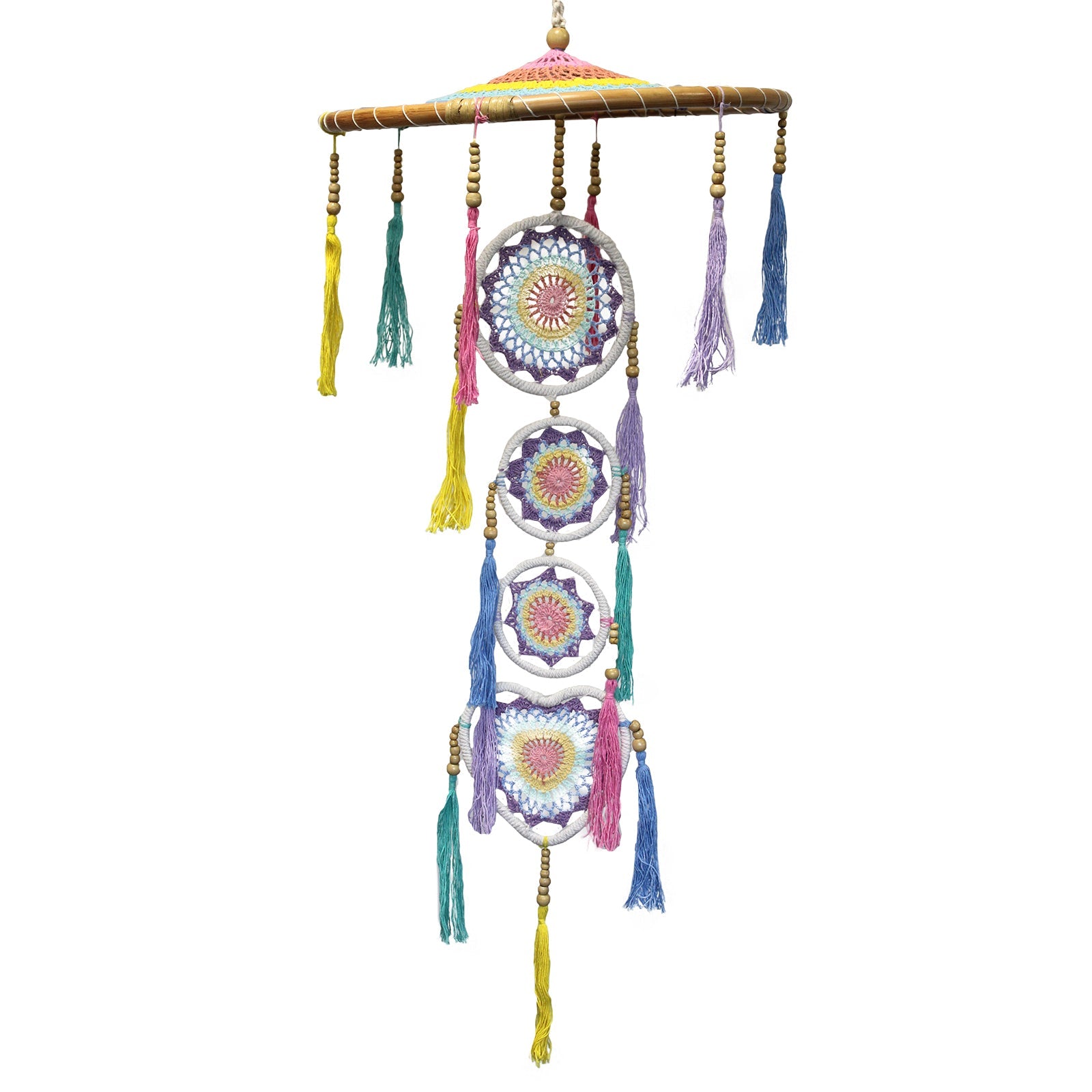 Handcrafted Rainbow Dreamcatcher - Large / Tiered / Pastel Colours product packaging on clean background from Quintessential Holistic Health Ltd