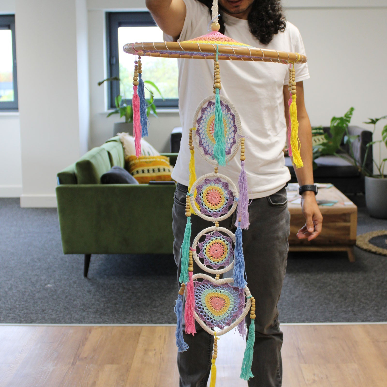 Handcrafted Rainbow Dreamcatcher - Large / Tiered / Pastel Colours product packaging on clean background from Quintessential Holistic Health Ltd