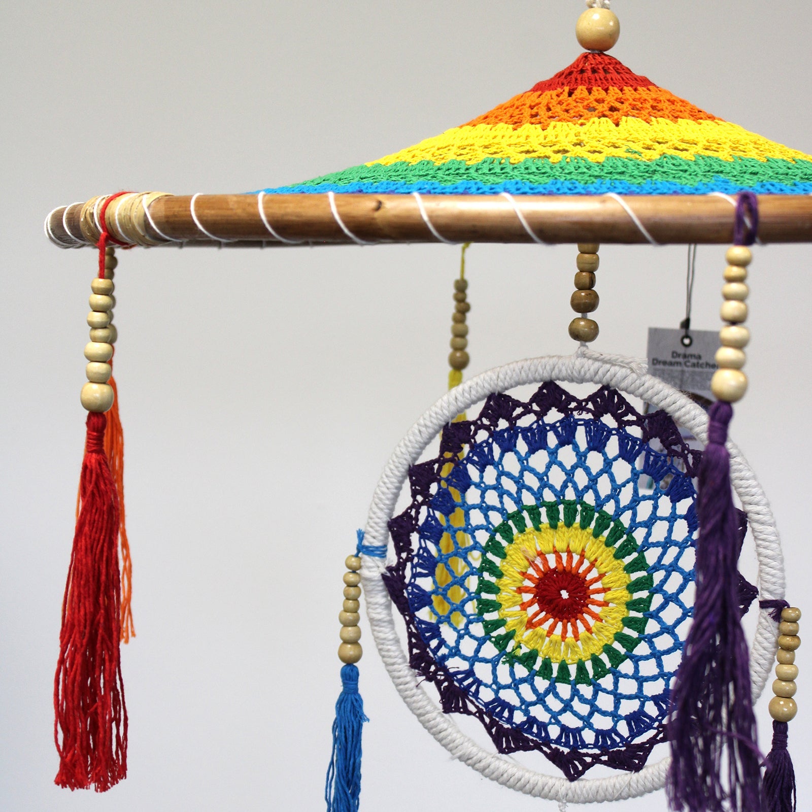 Handcrafted Rainbow Dreamcatcher - Large / Tiered / Vivid Colours product packaging on clean background from Quintessential Holistic Health Ltd