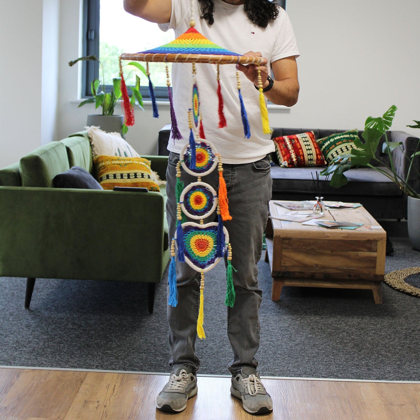 Handcrafted Rainbow Dreamcatcher - Large / Tiered / Vivid Colours product packaging on clean background from Quintessential Holistic Health Ltd