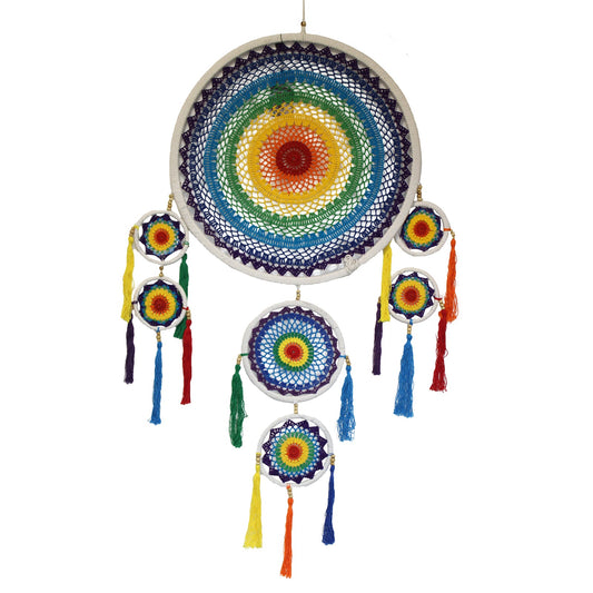 Handcrafted Rainbow Dreamcatcher - Large / Round / Vivid Colours product packaging on clean background from Quintessential Holistic Health Ltd