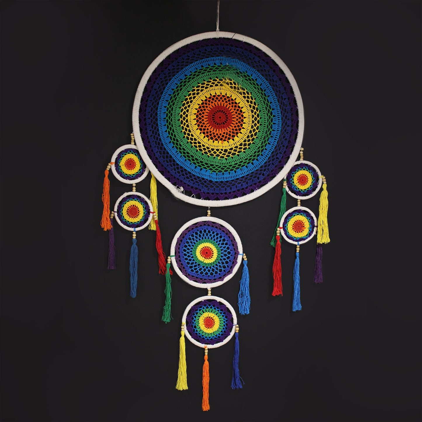 Handcrafted Rainbow Dreamcatcher - Large / Round / Vivid Colours product packaging on clean background from Quintessential Holistic Health Ltd