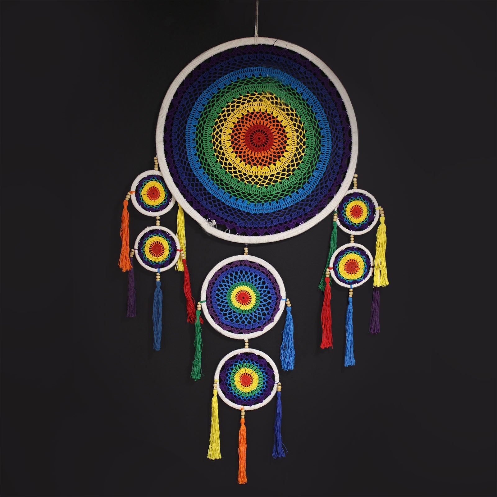 Handcrafted Rainbow Dreamcatcher - Large / Round / Vivid Colours product packaging on clean background from Quintessential Holistic Health Ltd