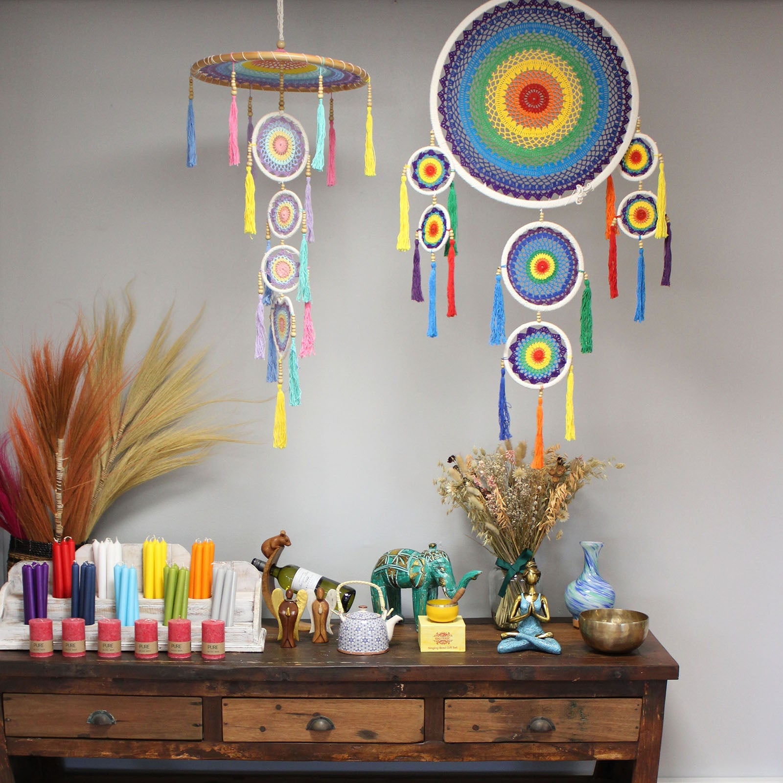 Handcrafted Rainbow Dreamcatcher - Large / Round / Vivid Colours product packaging on clean background from Quintessential Holistic Health Ltd